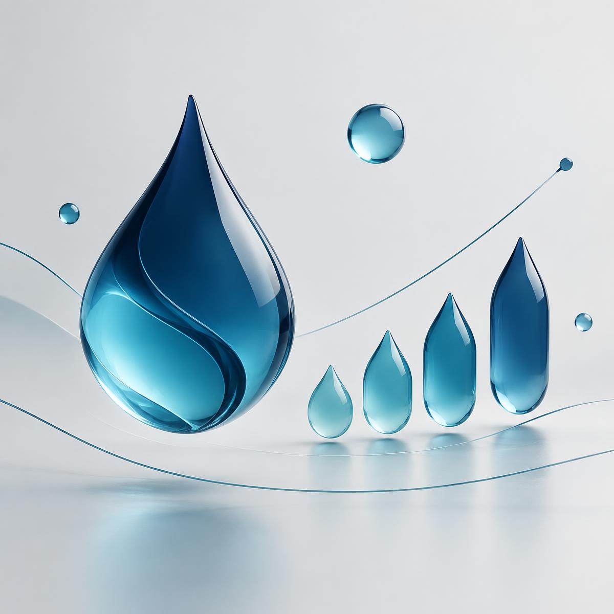Composición de gotas de agua azules que crecen de menor a mayor, símbolo del ahorro acumulado
